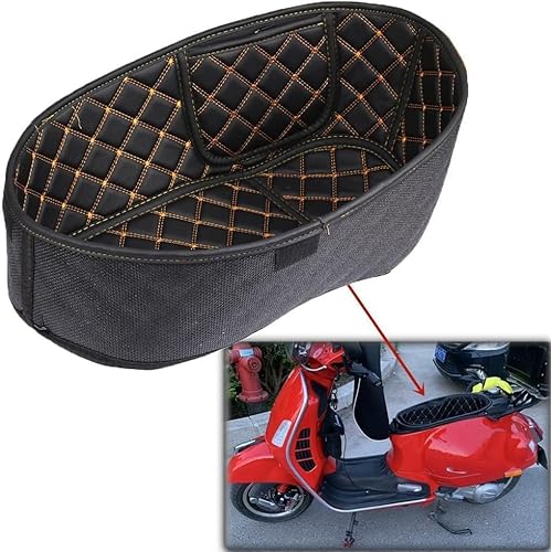 Tongyaoyao Für Vespa GTS300 GTS 300 Motorrad Hinten Kofferraum Lagerung Eimer Kissen Abdeckung Matte Decke Kissen PU Leder Pad Zubehör Kofferraum Hinten (GTS300 (Gold)) von Tongyaoyao