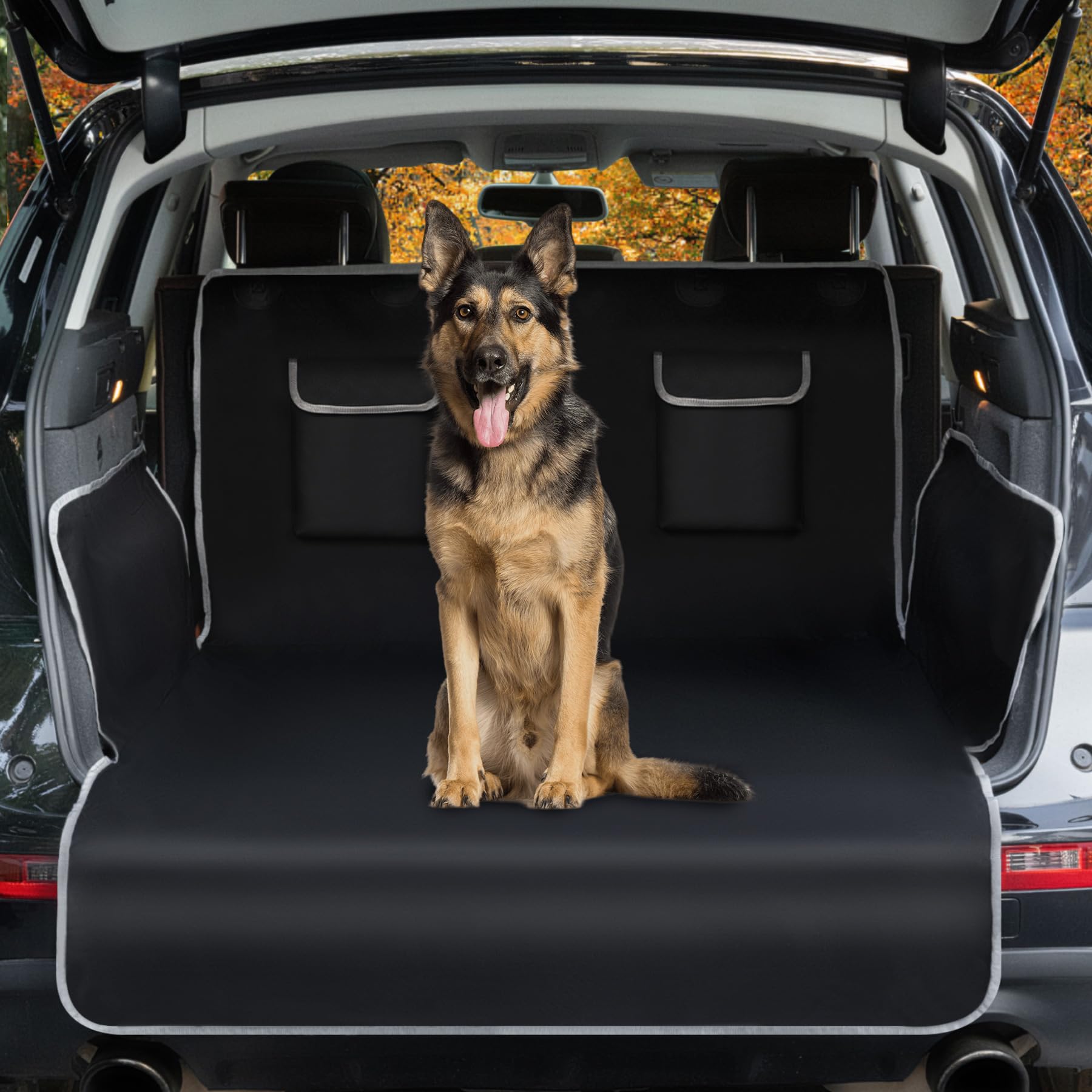 Toozey Universal Kofferraumschutz mit Seitenschutz - Wasserdicht, Reißfestigkeit & Pflegeleicht - Kofferraum Schutzmatte für Hunde - Passend für Mittelgroße Kleine Auto LKW SUV - Schwarz von Toozey