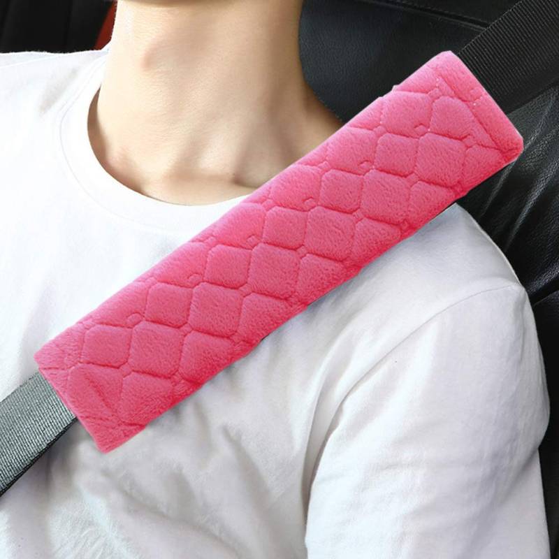 Auto Gurtpolster, Sicherheitsgurt Schulterpolster Komfortgurtpolster für Sicherheitsgurte Cover Soft Plush Furry Grid Gepäck für Erwachsene Kinder Reise Sicherheitsgurtbezüge, 2 Stück Rosa von TopAufell