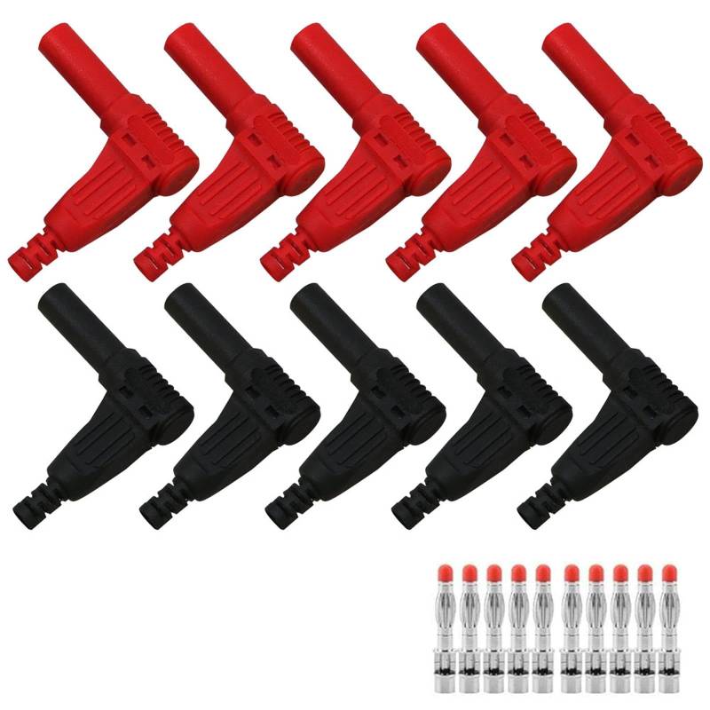 10 Stück Steckverbinder, 90 Grad Bananenstecker Rechter Winkel 4mm Bananenstecker Stecker für Multimeter Prüfleitungen Enden Sonden (Rot+Schwarz) von TopHomer