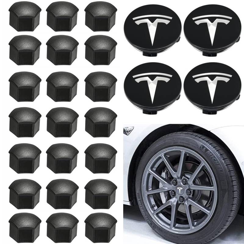 topfit für Tesla Radkappen-Kit Center Radkappen-Set Radmuttern Mutter-Abdeckung Mitte Logo Emblem Änderung Nabenabdeckung für Model Y Model 3 Model S Model X von Topfit