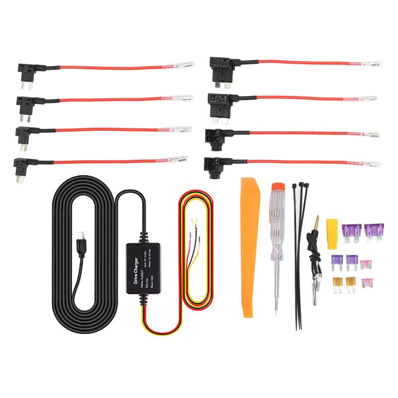 Topiky Dashcam-Hardwire-Kit, Mini-USB-Hardwire-Kit-Sicherung für Dashcam, 12V-28V Bis 5V-Hardwire-Kit mit Unterspannungsschutz, 11ft Dashcam-Ladegerät-Netzkabel (Mini) von Topiky