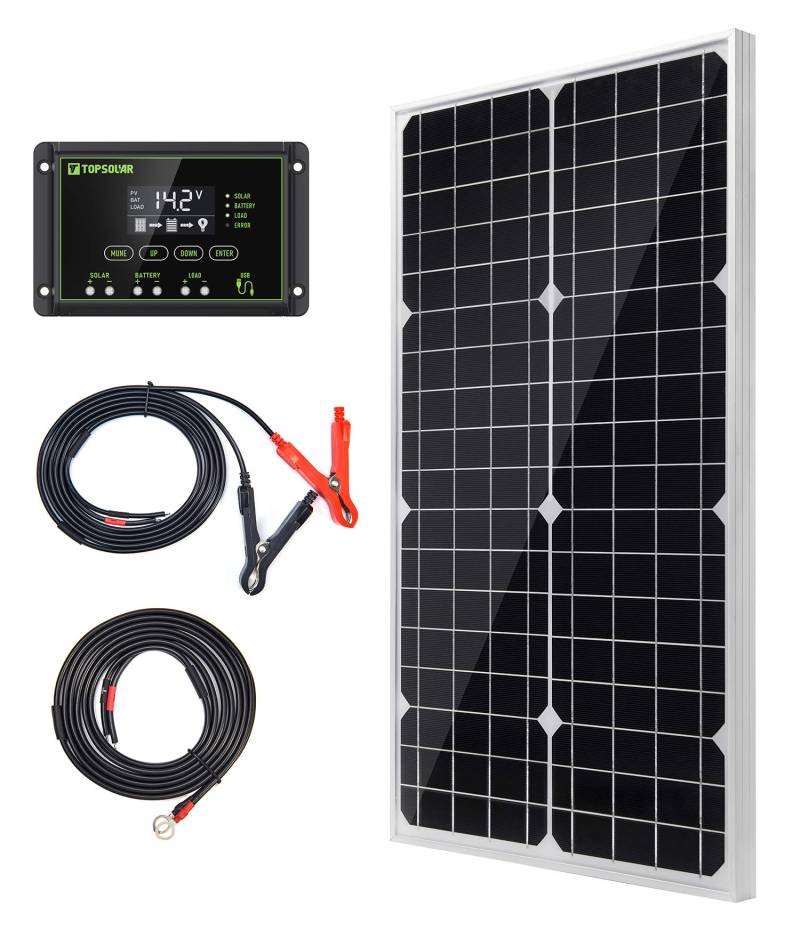 TP-solar 30W 12V Monokristallines Solarmodul Solarpanel Solarzelle Kit mit 10A Solarladegerät Laderegler Photovoltaikanlagen Solarbetriebene für Caravan Camper Boot, Hoher Wirkungsgrad von Topsolar