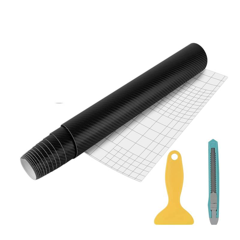 Wilktop 4D Autocollant Carbone Film, Autocollant Voiture Fibre Vinyle Adhésif Autocollants Pour Véhicule Décoration (Noir 30 x 200cm) von Wilktop