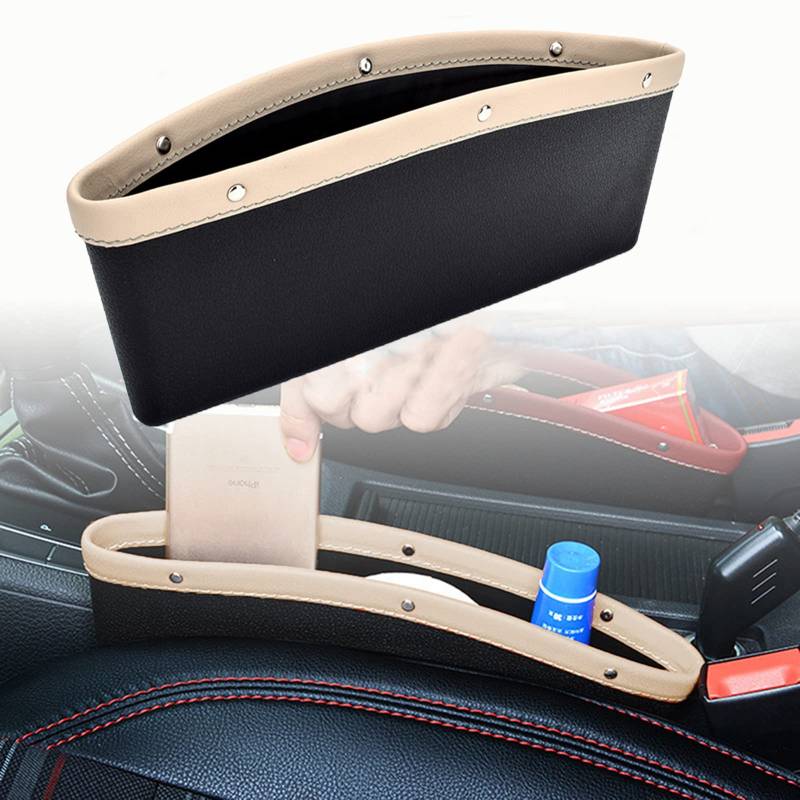 Autositz-Lücken-Organizer Spalt-Aufbewahrungsbox Leder-Lückentaschen Vordersitz, um zu verhindern, dass Dinge zwischen die Sitze fallen (Beige, 1 Stück) von Torcarvh
