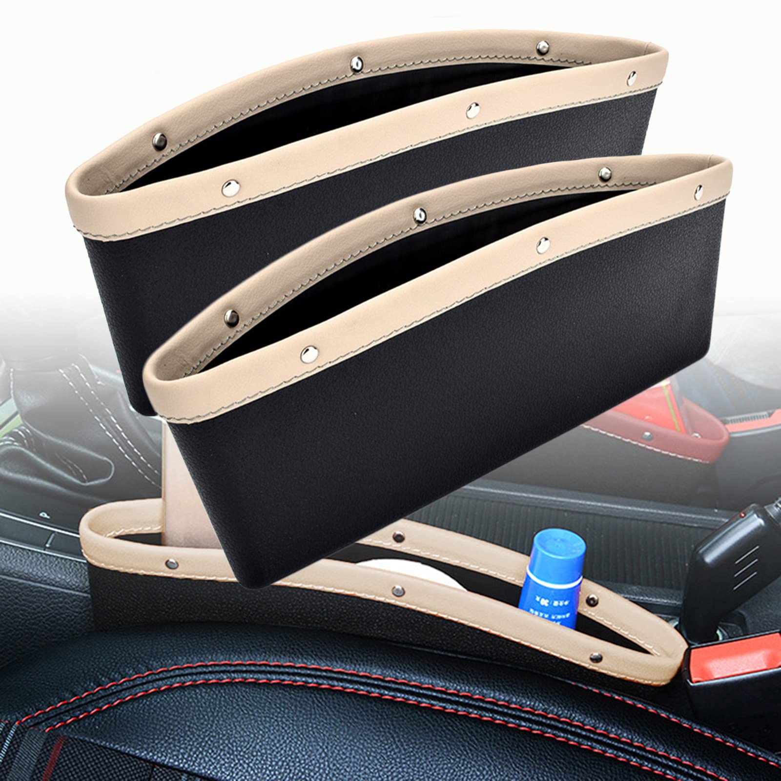 Autositz-Lücken-Organizer Spalt-Aufbewahrungsbox Leder-Lückentaschen Vordersitz, um zu verhindern, dass Dinge zwischen die Sitze fallen (Beige, 2 Stück) von Torcarvh