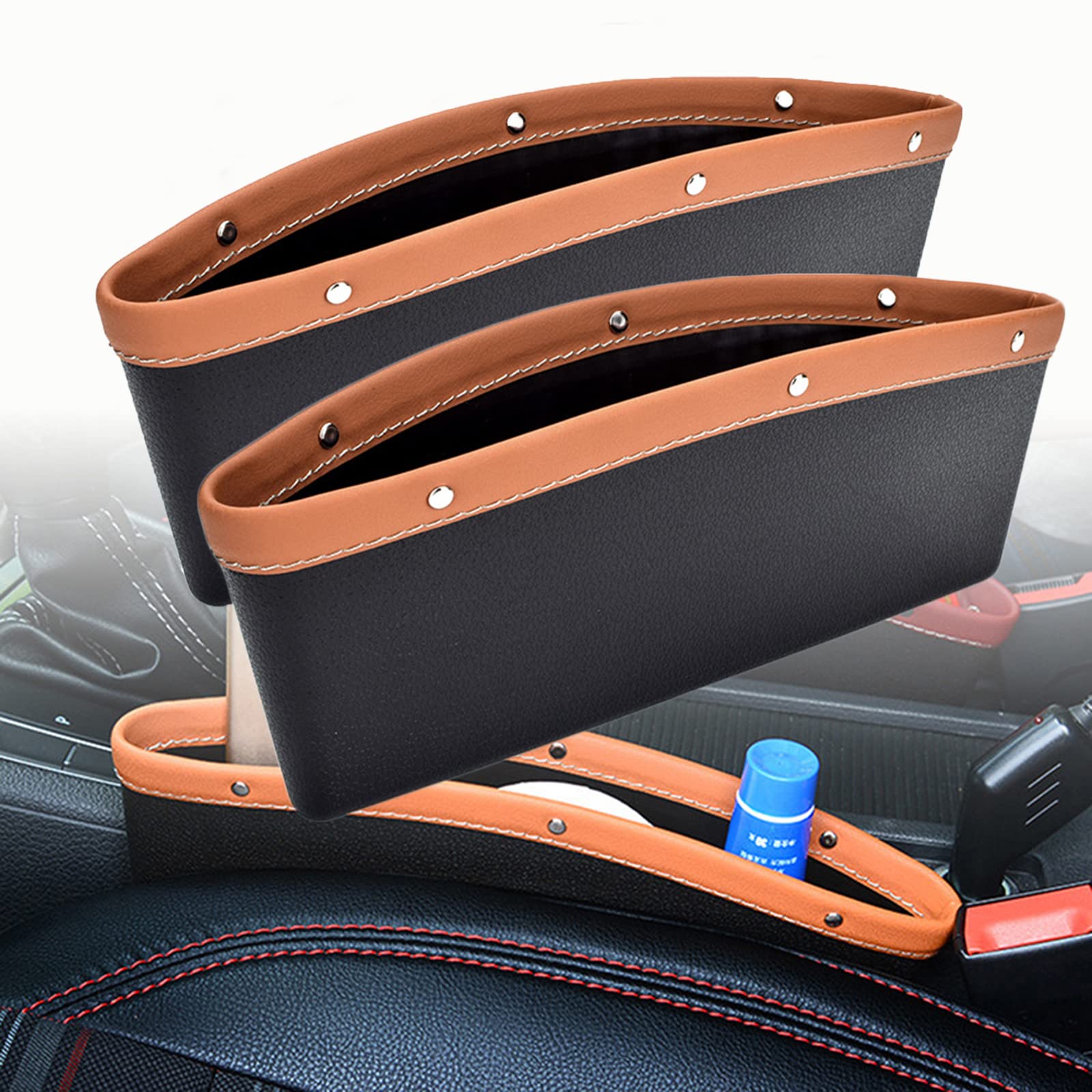 Autositz-Lücken-Organizer Spalt-Aufbewahrungsbox Leder-Lückentaschen Vordersitz, um zu verhindern, dass Dinge zwischen die Sitze fallen (Braun, 2 Stück) von Torcarvh