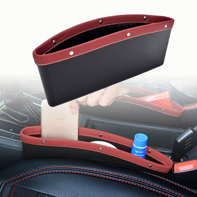 Autositz-Lücken-Organizer Spalt-Aufbewahrungsbox Leder-Lückentaschen Vordersitz, um zu verhindern, dass Dinge zwischen die Sitze fallen (Rot, 1 Stück) von Torcarvh