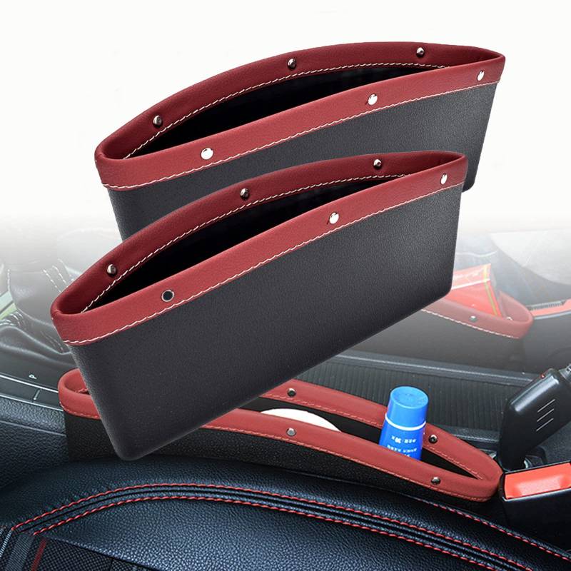 Autositz-Lücken-Organizer Spalt-Aufbewahrungsbox Leder-Lückentaschen Vordersitz, um zu verhindern, dass Dinge zwischen die Sitze fallen (Rot, 2 Stück) von Torcarvh