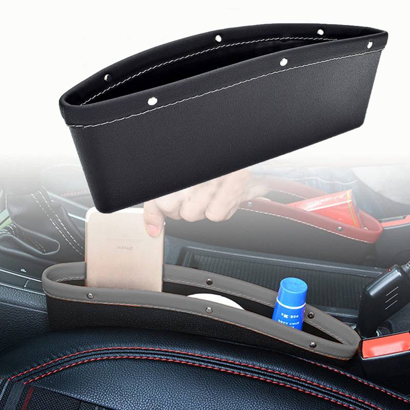 Autositz-Lücken-Organizer Spalt-Aufbewahrungsbox Leder-Lückentaschen Vordersitz, um zu verhindern, dass Dinge zwischen die Sitze fallen (Schwarz, 1 Stück) von Torcarvh