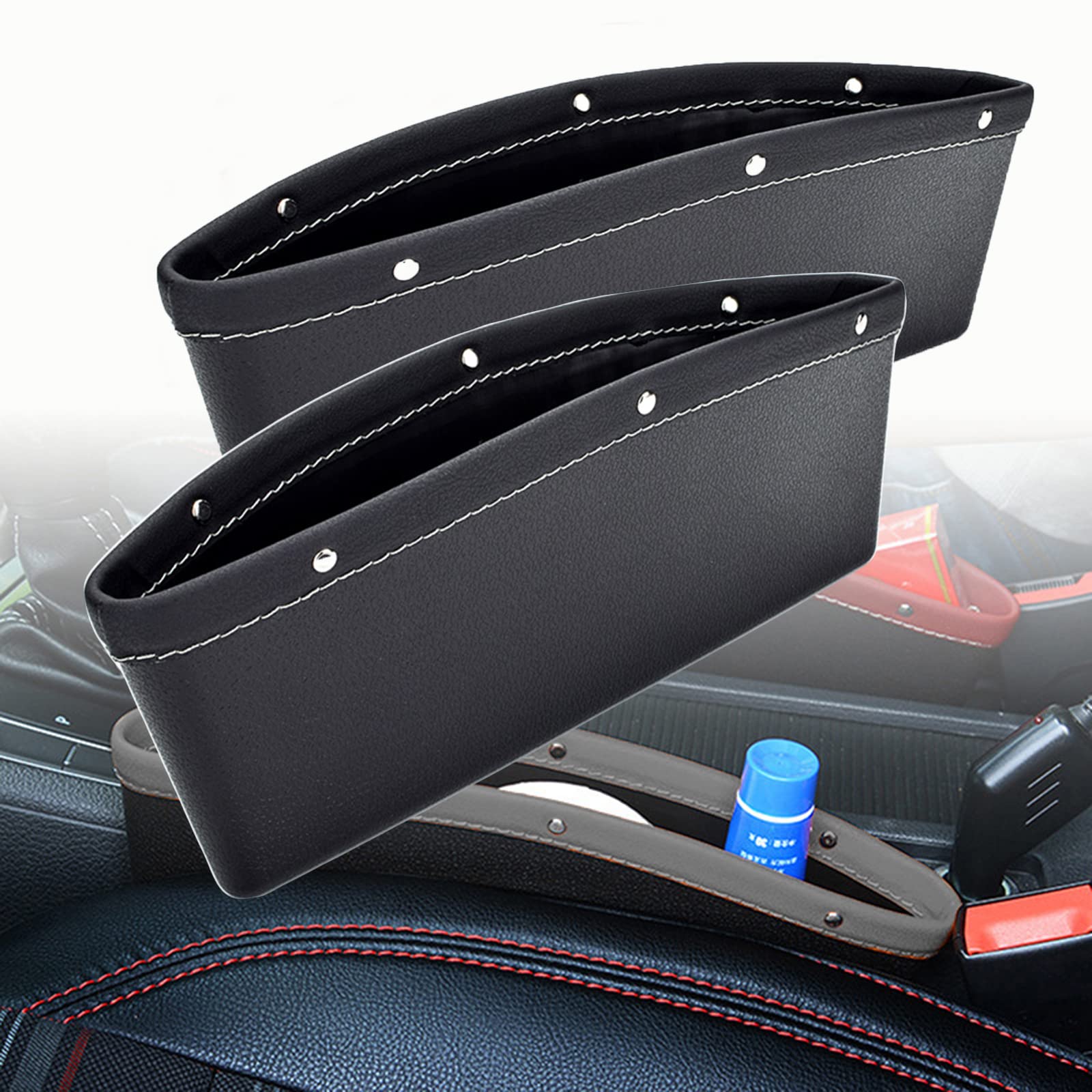 Autositz-Lücken-Organizer Spalt-Aufbewahrungsbox Leder-Lückentaschen Vordersitz, um zu verhindern, dass Dinge zwischen die Sitze fallen (Schwarz, 2 Stück) von Torcarvh