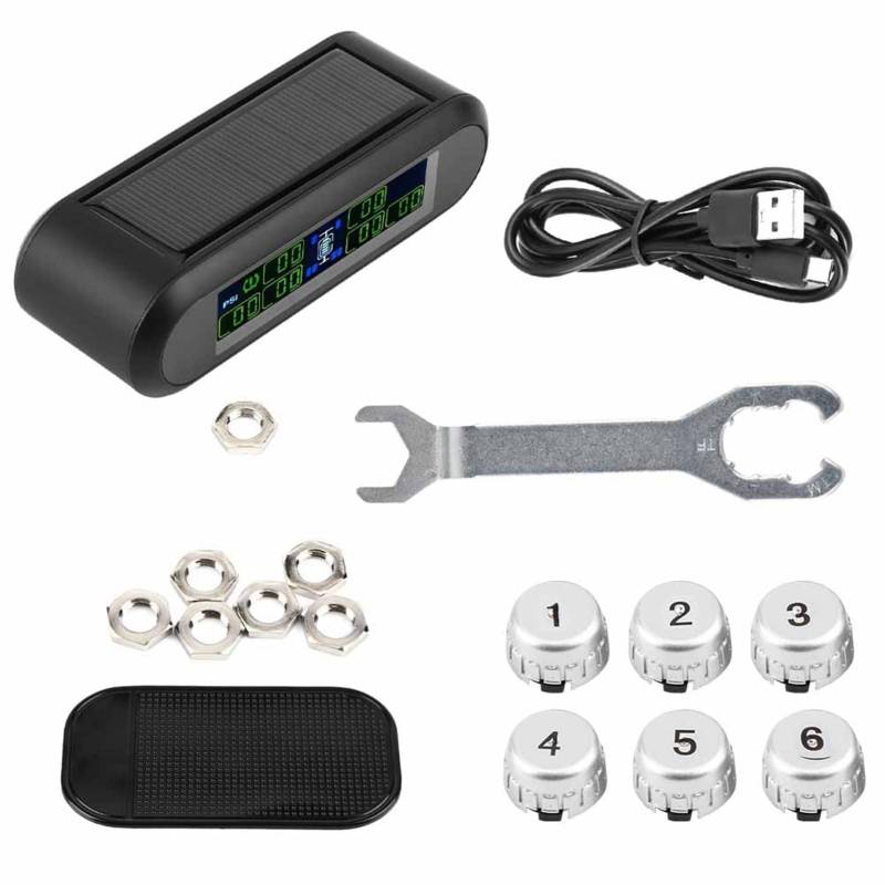 Torvex -Reifendruckmonitor, drahtloses Solar -TPMS -Sensorsystem mit LCD -Anzeige und 6 externe Sensoren, Reifendrucküberwachungs -Kit für RV -LKW -Auto von Torvex