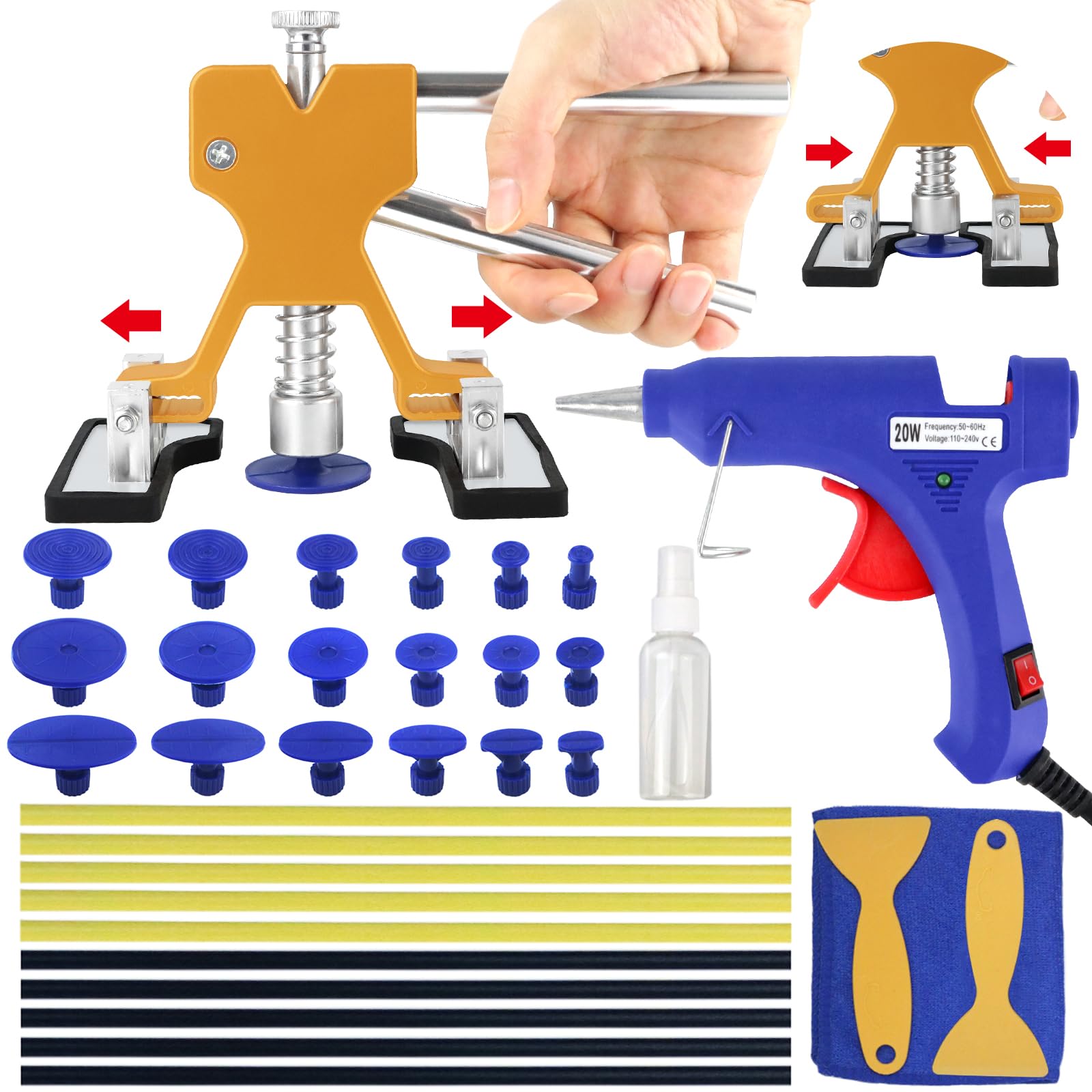 Tosucs Auto Paintless Dellen Reparaturset,Beulen reparaturset Auto,DIY Ausbeulwerkzeug 34 PCS Set Zum Ausbessern von Dellen in Autos Beispiel Hagelschäden an der Karosserie/Tür von Tosucs