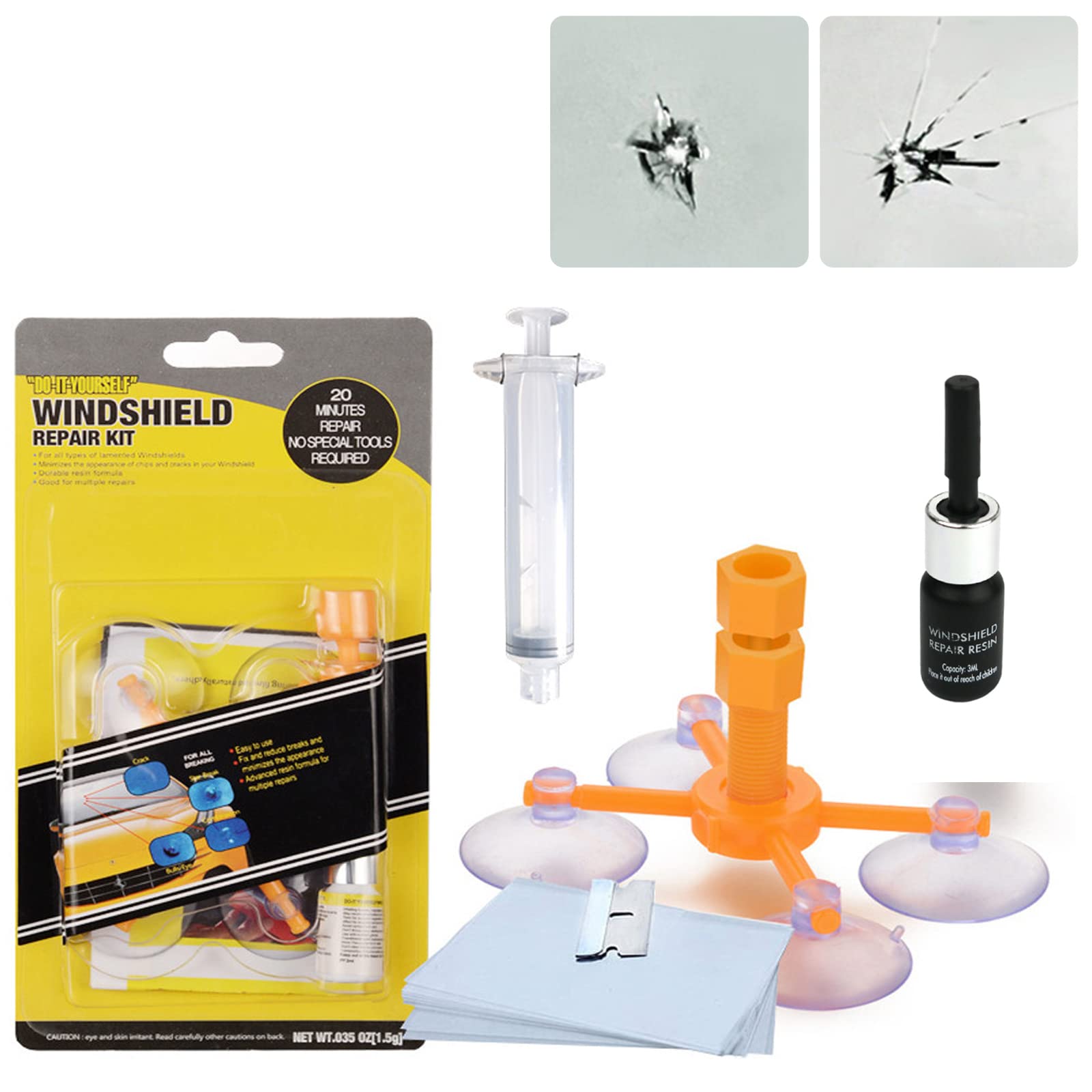 Tosucs Auto Windschutzscheiben Reparaturset Werkzeug, Auto Windshield Repair Kit für PKW Chip und Crack, mit Druckspritzen für Auto-Glas, Risse, Zielscheibe, in Sternform und Risse in Halbmondform von Tosucs