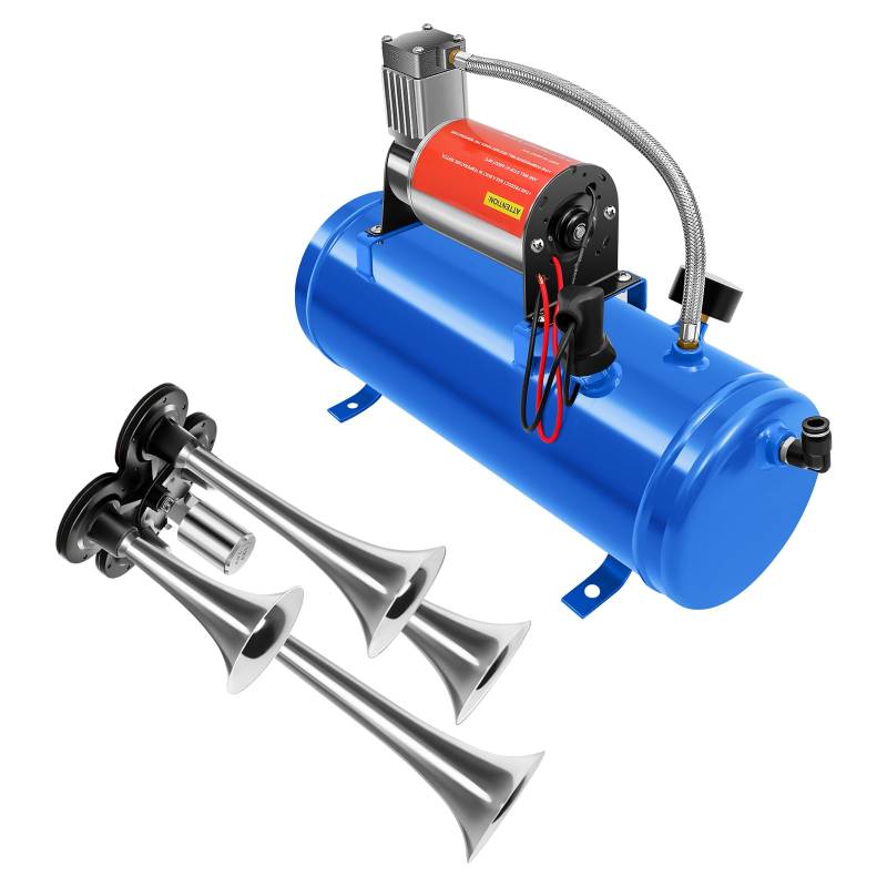 Luft Horn Kit mit 4 Trumpet Train, 12V 150PSI Luft Kompressor Drucklufthorn 6L Tank 150dB Zughupen Set für SUV Car Truck von TouTToNG