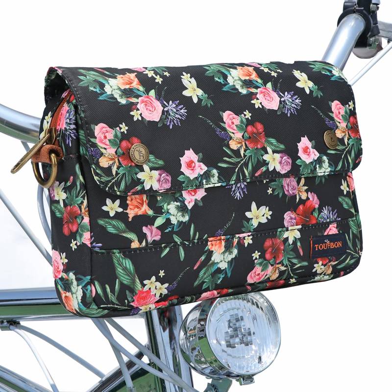 Tourbn TOURBON wasserdichte Segeltuch-Fahrradtaschen Fahrradtasche Lenkertasche Blumenmuster von Tourbn