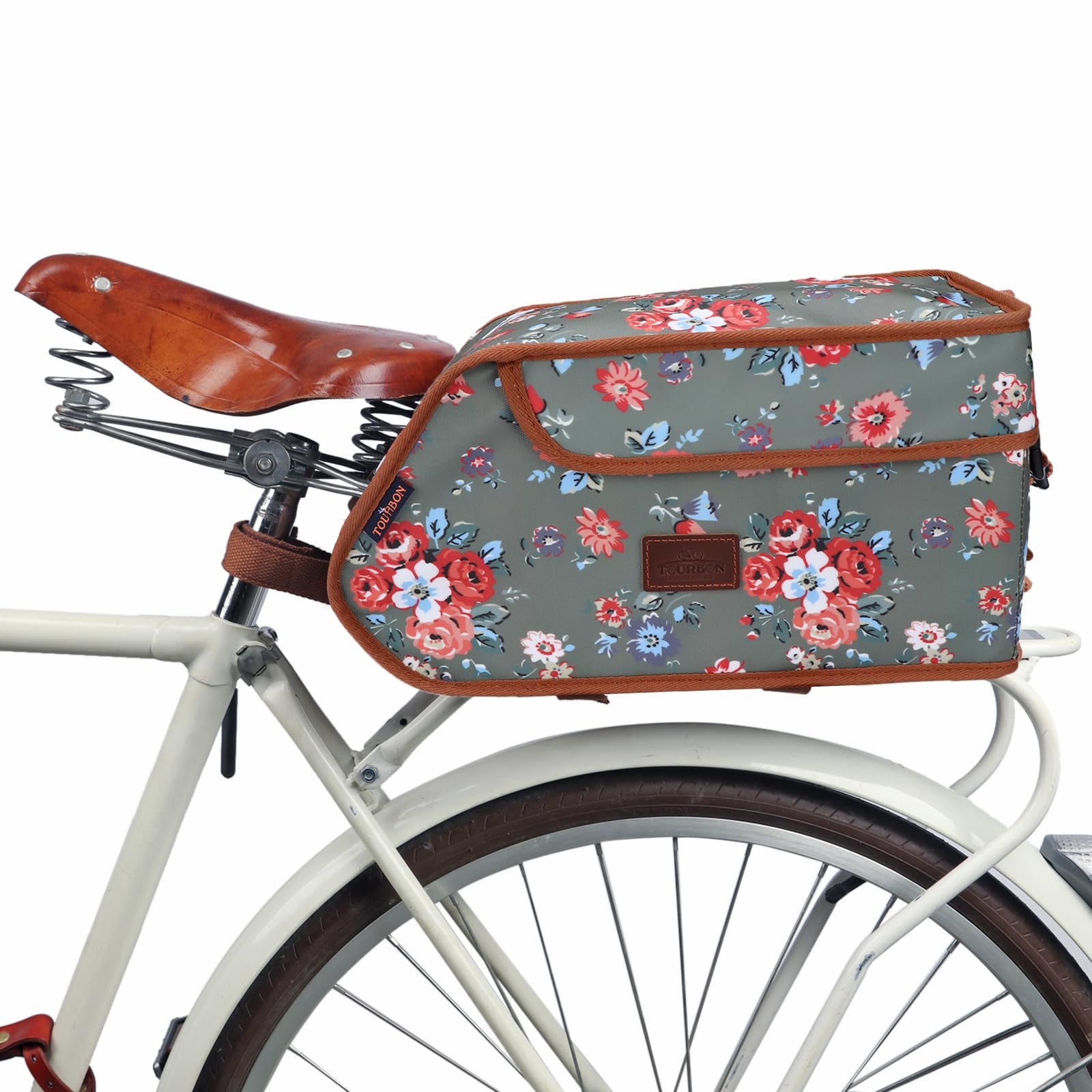 Tourbn Wasserdichte Fahrradtasche aus Segeltuch, isoliert, für den Kofferraum, Kühltasche, zum Mitnehmen, Lebensmittel-Lieferkoffer, Blumengrün von Tourbn