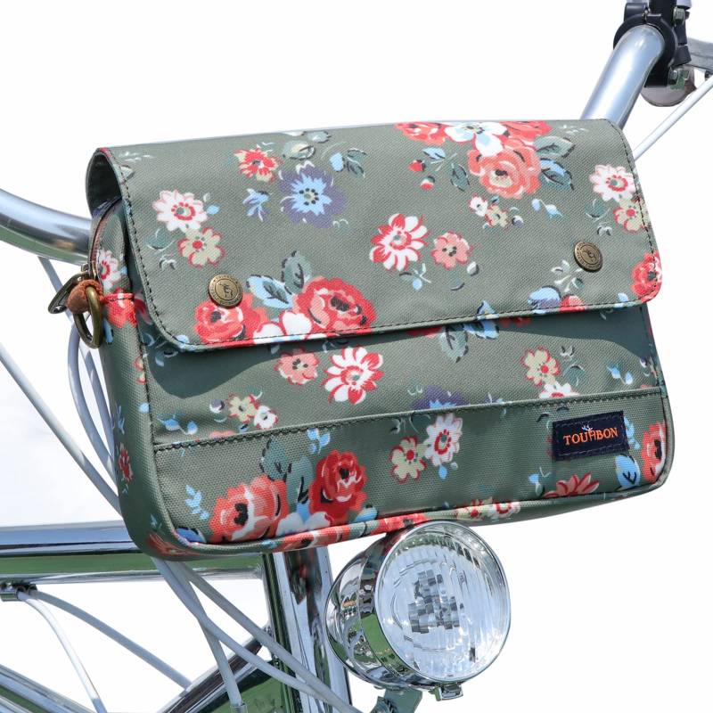 Tourbn wasserdichte Leinwand Fahrradtaschen Fahrradtasche Lenkertasche Blumenmuster Grün, 25 * 18 * 6cm (T-TB193CA-FL) von Tourbn