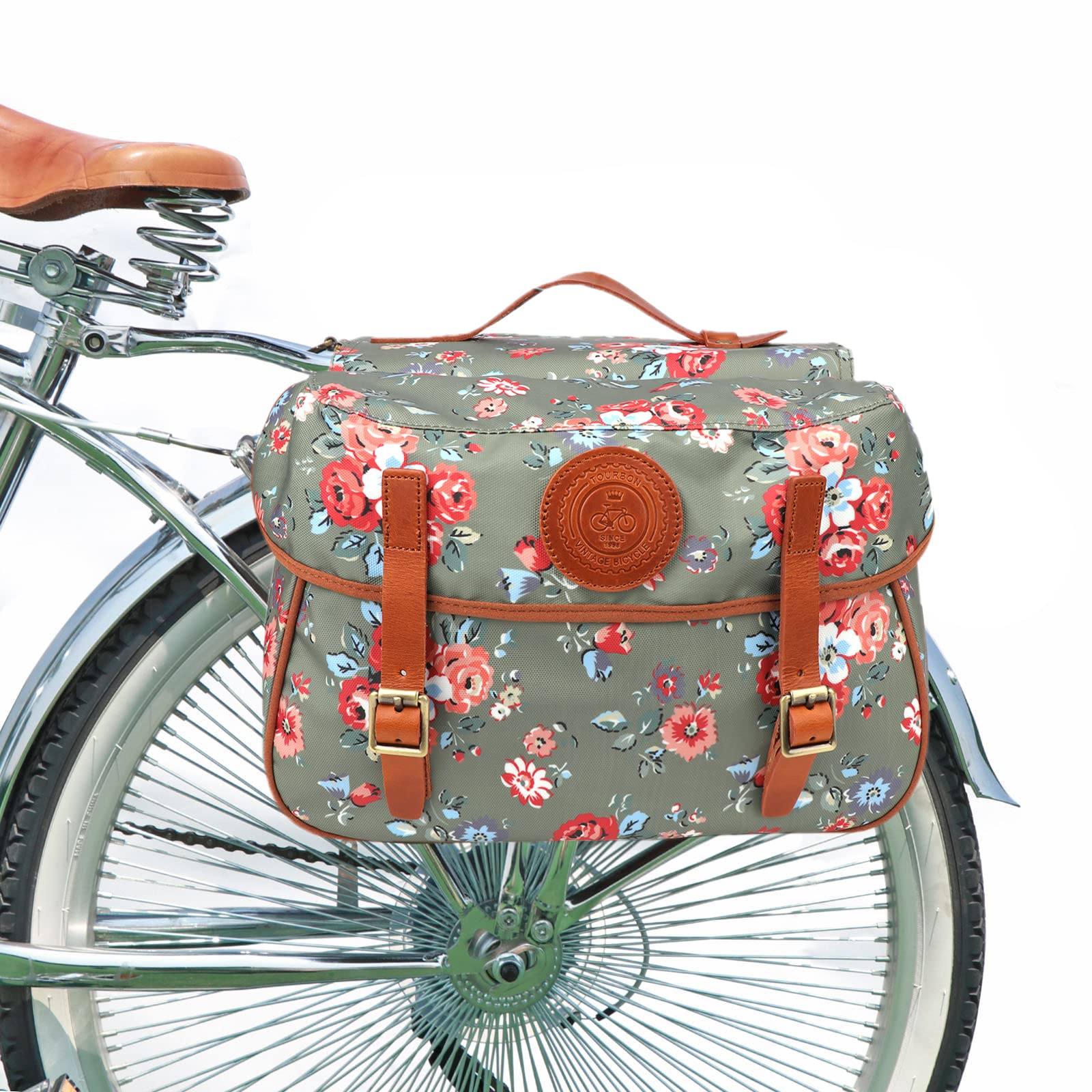 Tourbon Wasserdichte Fahrradtasche aus Segeltuch, für Fahrrad, Gepäck, Aufbewahrung von Sitz, Kofferraum, Tragetasche (Blumenmuster) von Tourbn