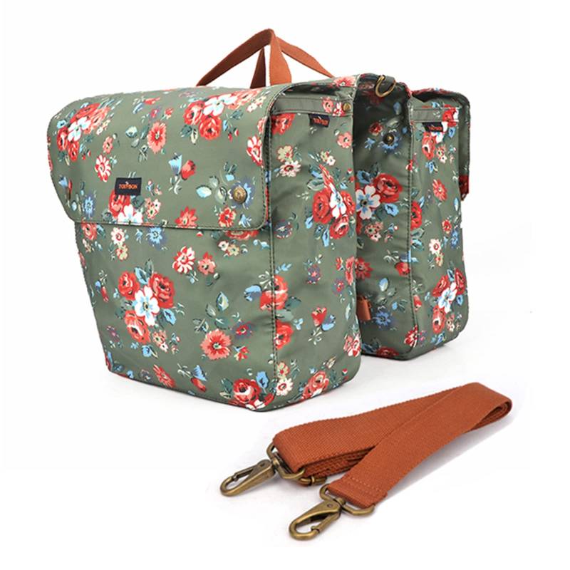 Tourbn Leinwand Fahrrad Rücksitz Tragetasche Gepäck Aufbewahrungstasche Radfahren Doppel aufrollbare Gepäcktasche Rücktasche (Blumenmuster), Green, 33 * 12.5 * 30cm von Tourbn