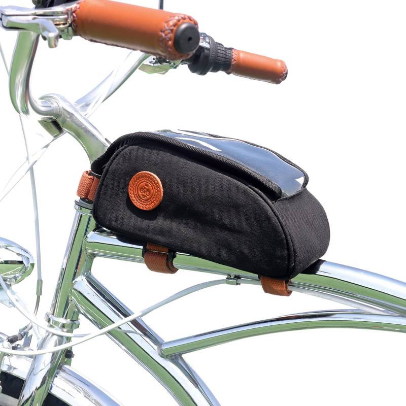 Tourbon wasserdichte Canvas-Fahrrad-Rahmentasche, Fahrradtasche, Oberrohr, Handyhalterung, Schwarz von Tourbn