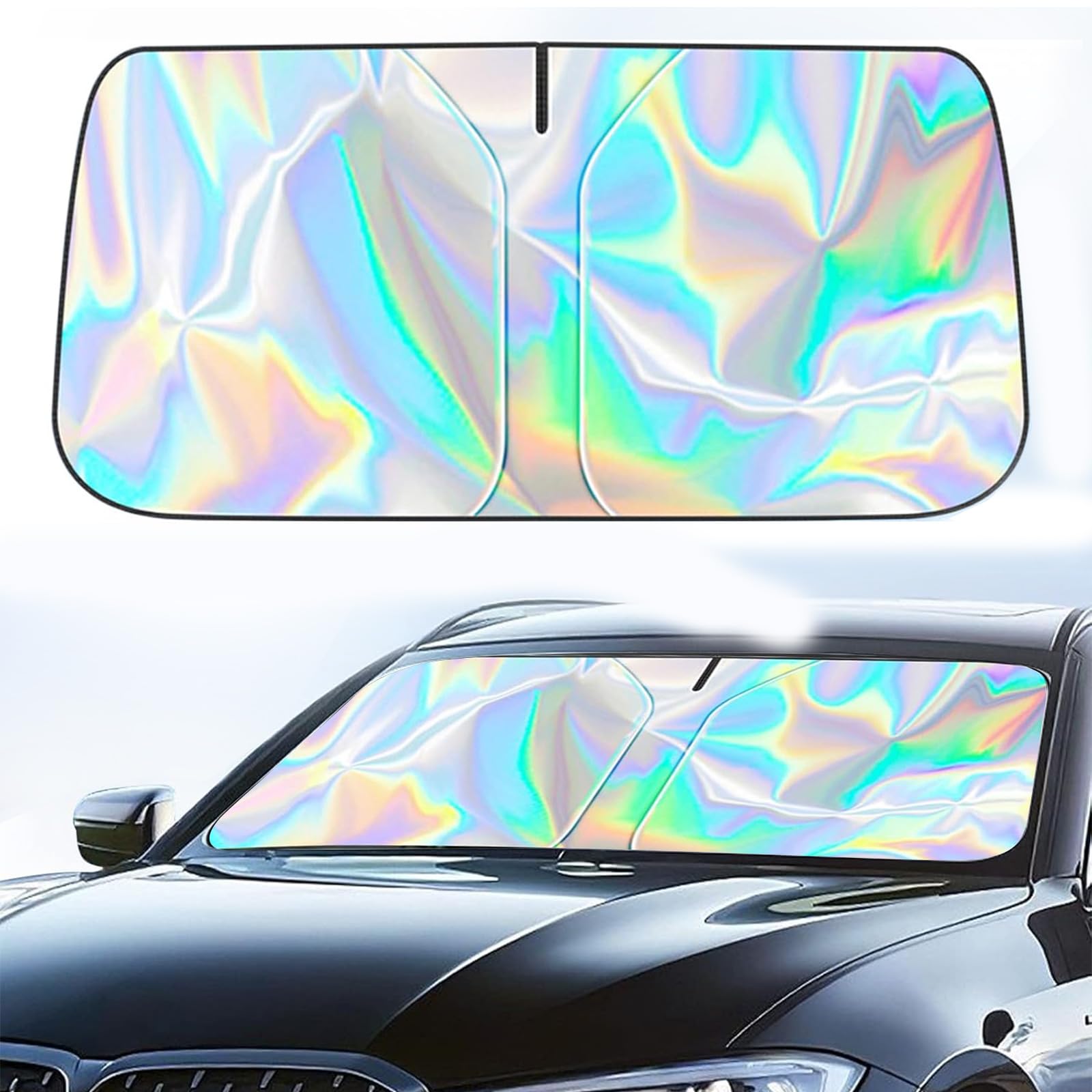 145×80 cm Sonnenschutz Auto Frontscheibe, FüR Meisten Auto & SUV Sonnenblende Vorne, Windschutzscheibe für Sommer Selbsthaftend, UV Hitzeschutz Plane Faltbar (L) von TownTop
