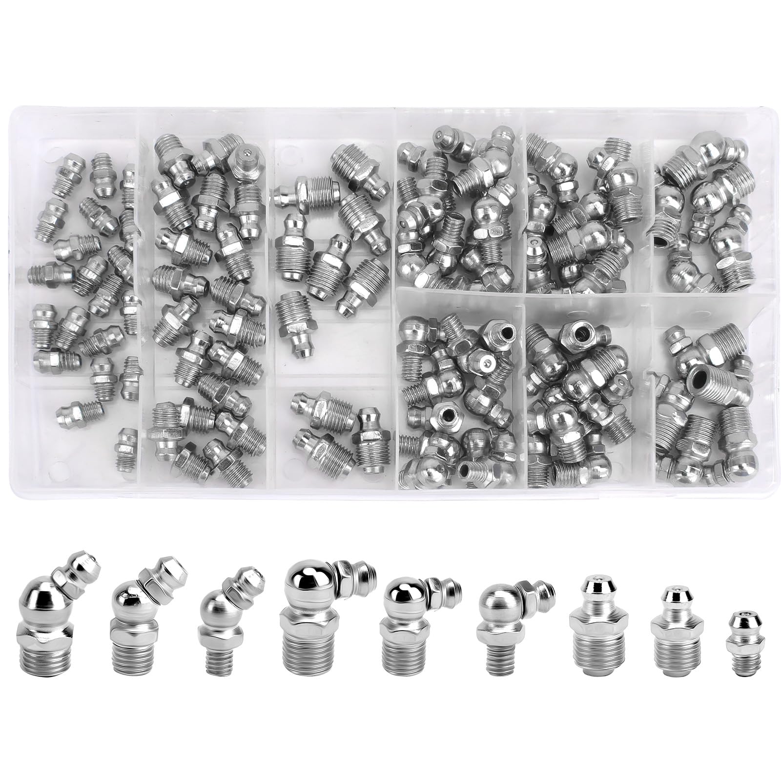 Towviy Schmiernippel Sortiment Kit, 120 Stück Kegelschmiernippel Set M6/M8/M10 Hydraulik Fettnippel Sortiment 45 ° 90 °Abschmiernippel + 1 Box Fett Nippel Sortiment für Schmierpressen Towviy Schmiernippel Sortiment Kit, 120 Stück Kegelschmiernippel Set M6/M8/M10 Hydraulik Fettnippel Sortiment 45 ° 90 °Abschmiernippel + 1 Box Fett Nippel Sortiment für Schmierpressen von Towviy