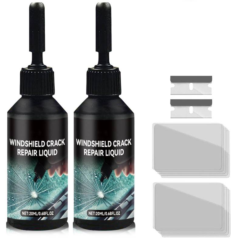 Traboto Steinschlag Reparaturset Windschutzscheibe, 2 Stück Chipped Windshield Repair Kit 20ML, Glas Cracks Reparatur Set, Zur Reparatur Löchern und Rissen von Traboto