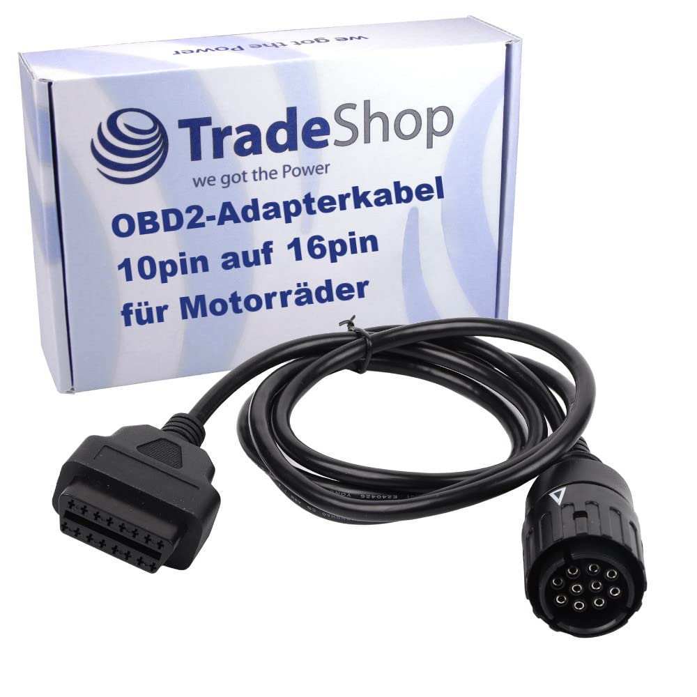 Trade-Shop OBD2 II Diagnose Adapterkabel Interface 10pin auf 16pin kompatibel mit BMW R13 (G 650 GS, G 650 GS Sertao), K16 (G 450 X), K50 (R 1200 GS) von Trade-Shop