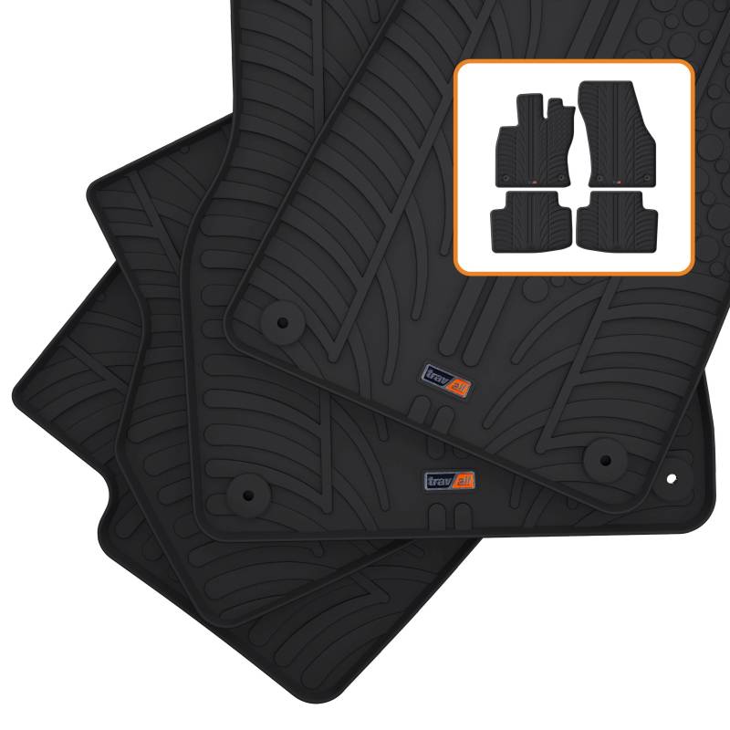 Travall Auto Gummimatten (4er Set) kompatibel mit Audi A3/S3 Sb Sln/Golf Sv (2012-2020) - Strapazierfahige Robuste Premium Auto Fussmatten Schwarz Pflegeleichte Gummi Fussmatten von Travall