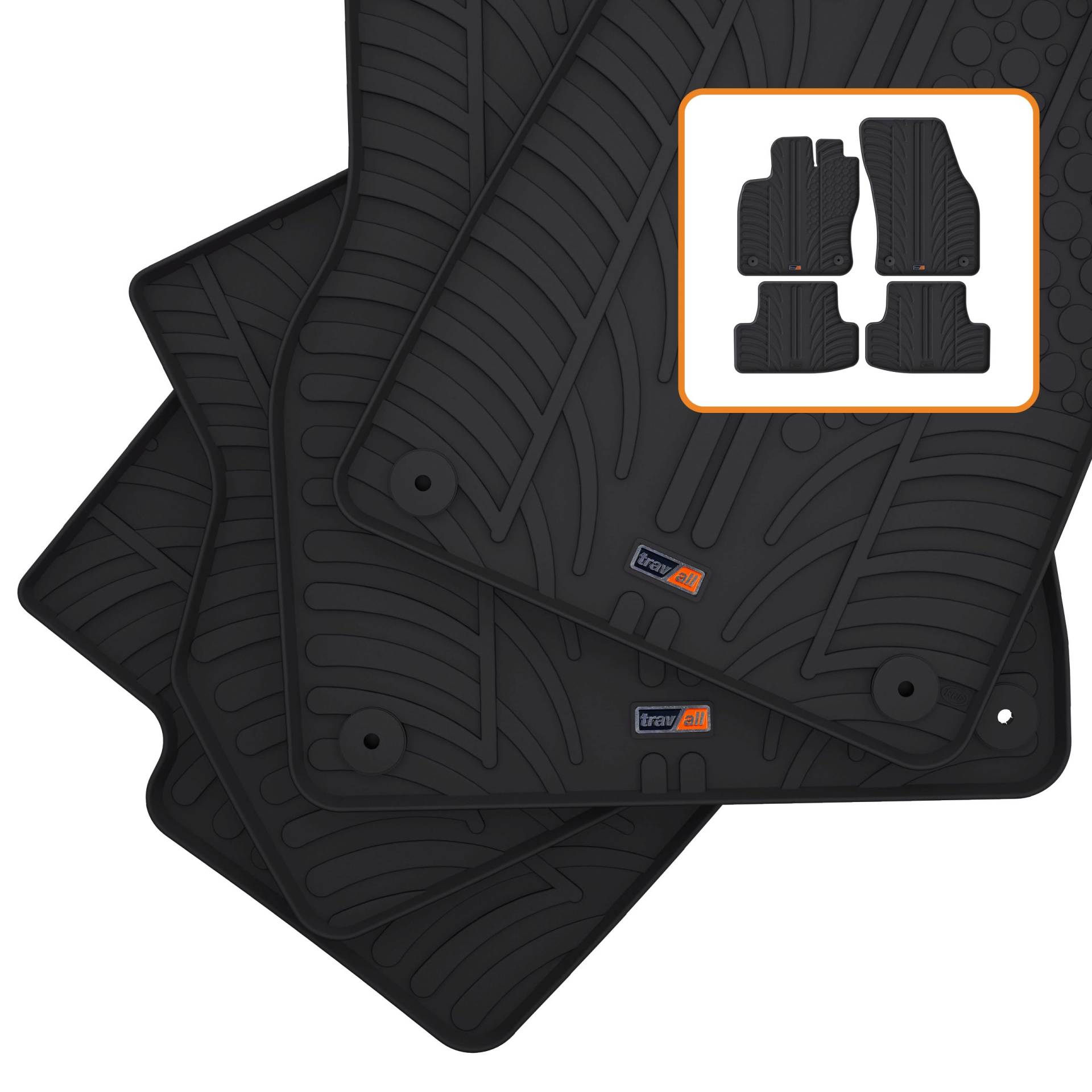 Travall Auto Gummimatten (4er Set) kompatibel mit Audi Q2 / Sq2 (2016-) - Strapazierfähige Robuste Premium Auto Fußmatten Schwarz Pflegeleichte Gummifußmatten von Travall