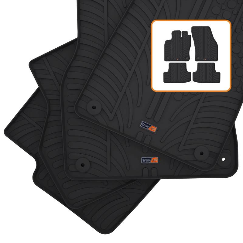 Travall Auto Gummimatten (4er Set) kompatibel mit Audi Q2 / Sq2 (2016-) - Strapazierfähige Robuste Premium Auto Fußmatten Schwarz Pflegeleichte Gummifußmatten von Travall