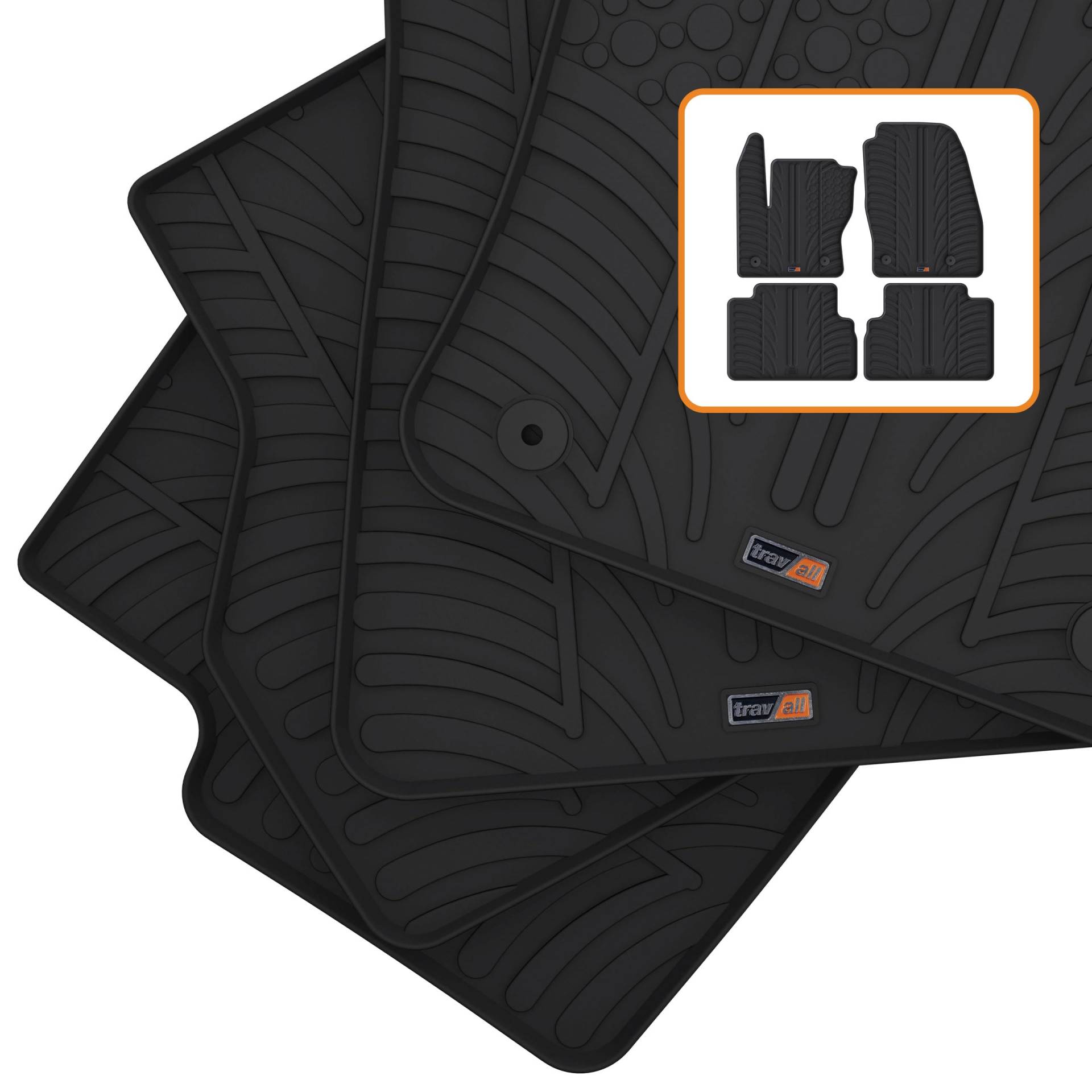 Travall Auto Gummimatten (4er Set) kompatibel mit Ford C-Max (2010-2015) 4 Stücke - Strapazierfähige Robuste Premium Auto Fußmatten Schwarz Pflegeleichte Gummifußmatten von Travall