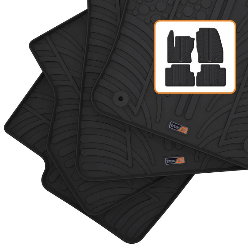 Travall Auto Gummimatten (4er Set) kompatibel mit Ford C-Max (2010-2015) 4 Stücke - Strapazierfähige Robuste Premium Auto Fußmatten Schwarz Pflegeleichte Gummifußmatten von Travall