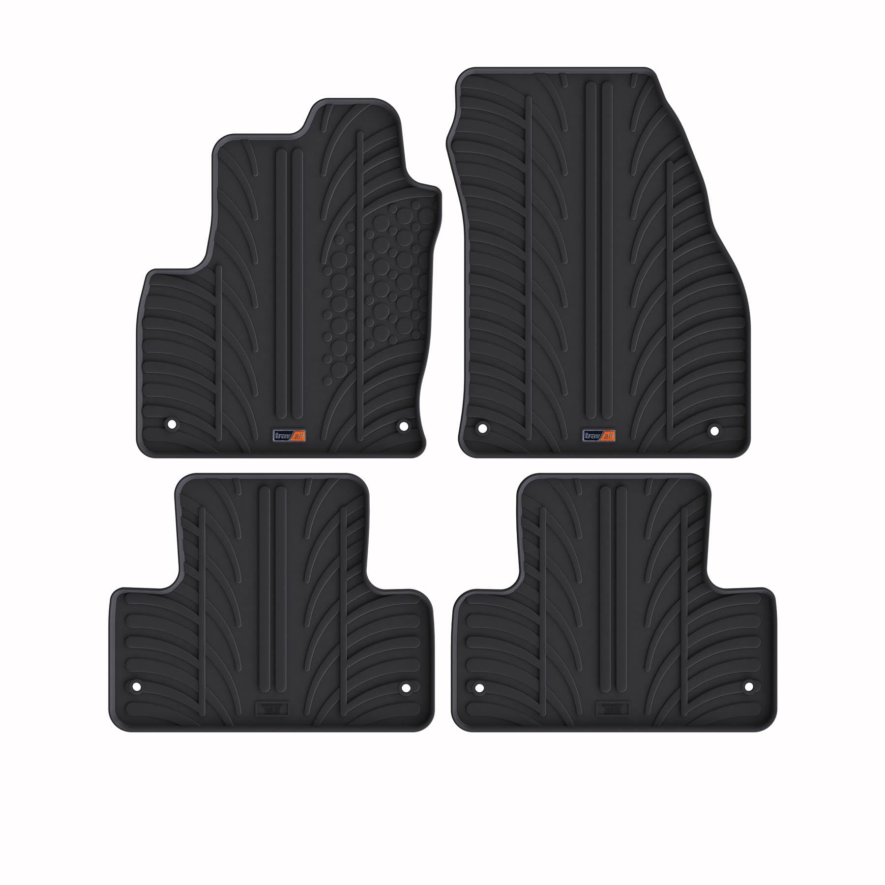 Travall Auto Gummimatten (4er Set) kompatibel mit Lr Range Rover Evoque (2011-2018) 4 Stücke - Strapazierfähige Robuste Premium Auto Fußmatten Schwarz Pflegeleichte Gummifußmatten von Travall