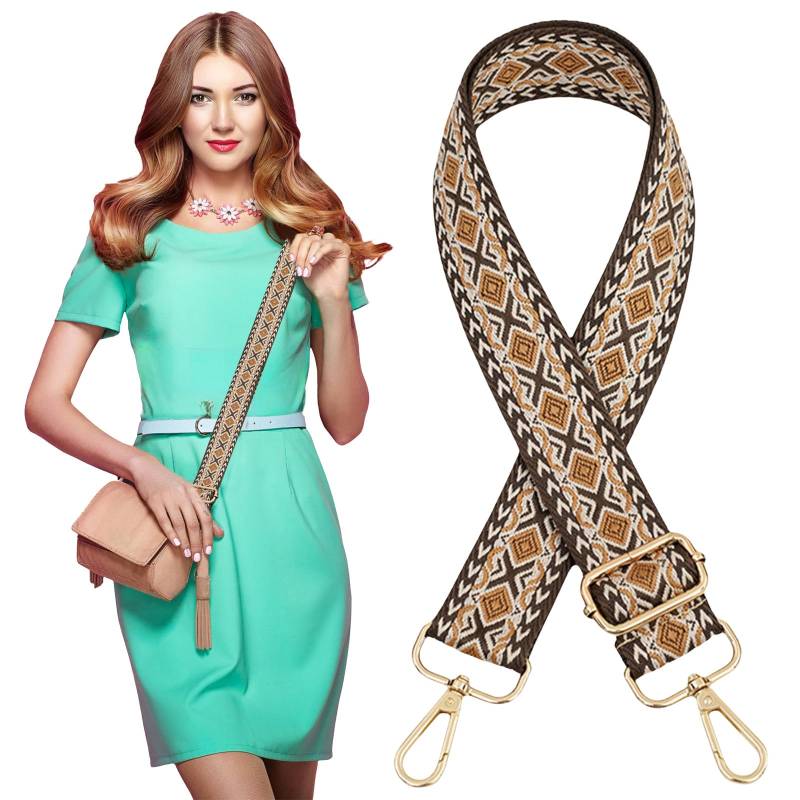 Traziewell Schultergurt für Gürteltasche Damen Goldfarbene Bunter Schultergurt Längenverstellbarer Breiter Tragegurt Taschengurt für Handtaschen 3.8cm breit 80-130cm-Wechselgurt für Taschen 0824 von Traziewell