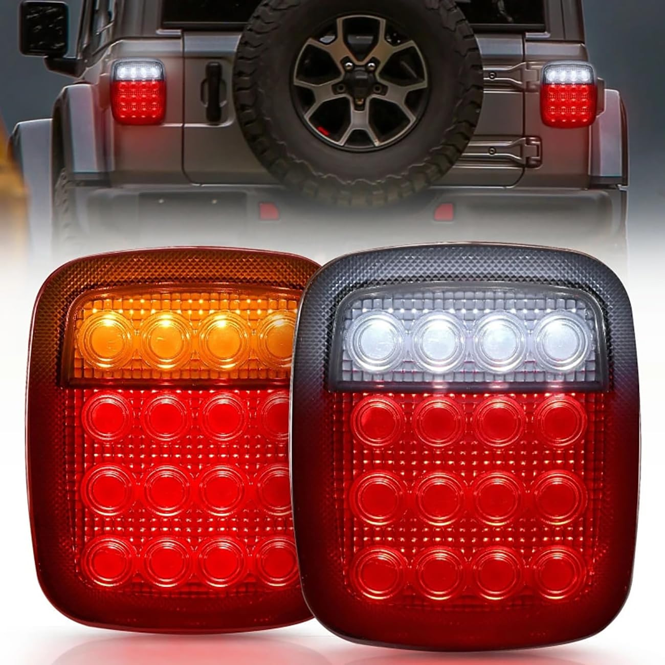 Tri-Aroute 16LEDs Rücklicht Bremse Reverse Blinker Licht für Jeep Wrangler CJ TJ YJ mit Blinkerfunktion von Tri-Aroute
