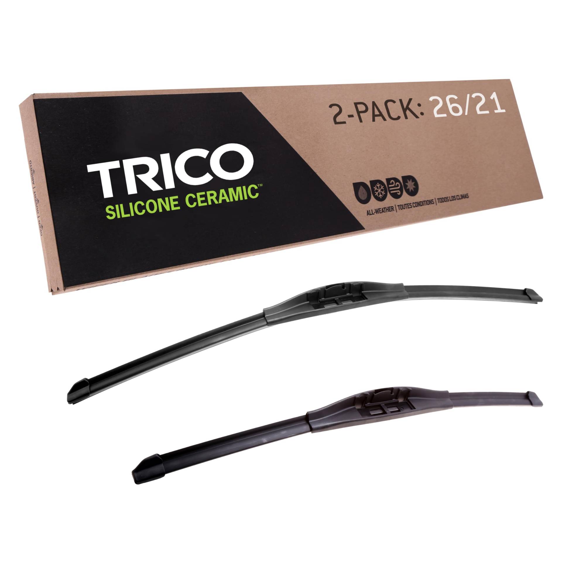 TRICO Silikon-Keramikbeschichtung, 66 cm + 53,3 cm, Super Premium Auto-Ersatz-Scheibenwischerblätter (2er-Set), Beifahrer- und Fahrerseite, Allwetter-Wischerblätter für ausgewählte Fahrzeugmodelle von Trico