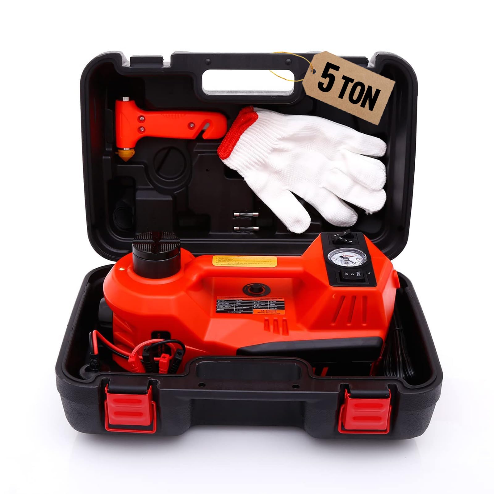 Trihelper Wagenheber Hydraulischer - 3 Tonnen Elektrischer Ständer DREI in Einem Kit für Limousine SUV Auto Lift Bodenheber Reifenwechsel und Straßennotfälle mit integrierter Reifenpumpe (Orange) von Trihelper