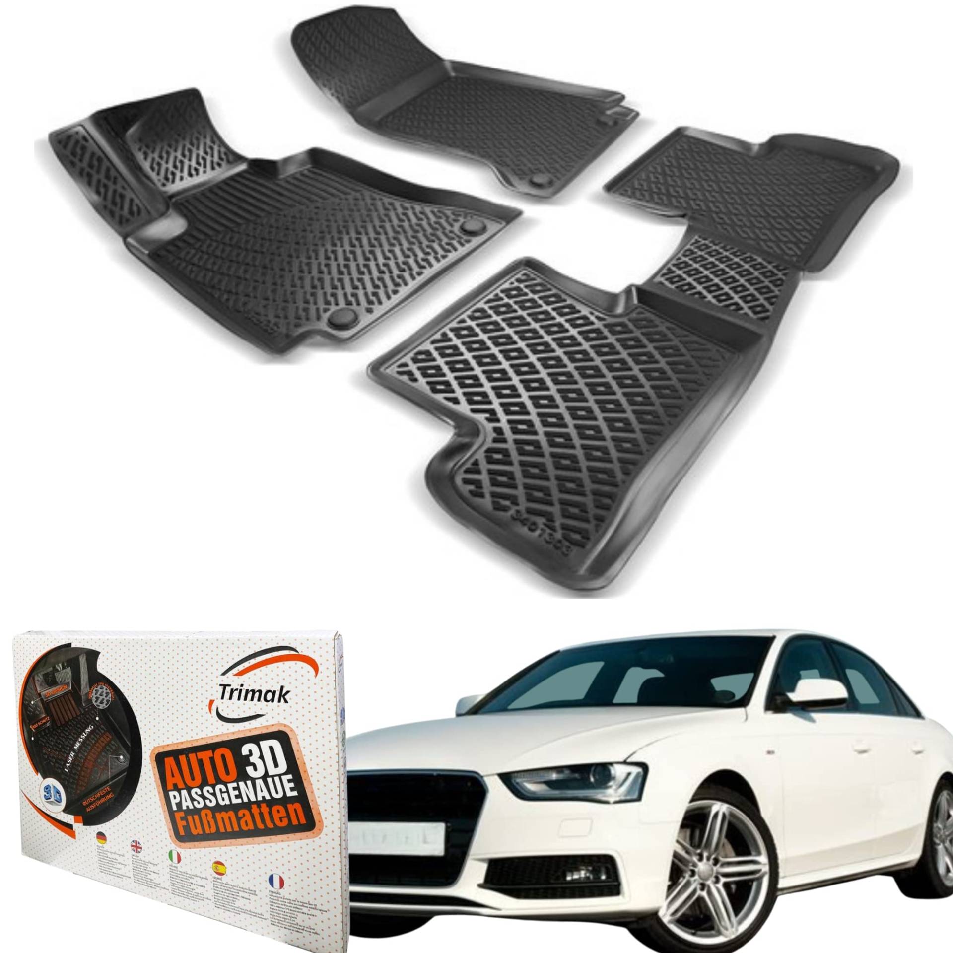 Trimak Passgenau 3D Fussmatten Auto Kompatibel mit Audi A4 B8 2008-2014 Auto Zubehör 1. Und 2. Reihe Gummimatten Autos TPE Allwetter Geruchlos rutschfest Vorne und Hinten Schwartz Trimak Passgenau 3D Fussmatten Auto Kompatibel mit Audi A4 B8 2008-2014 Auto Zubehör 1. Und 2. Reihe Gummimatten Autos TPE Allwetter Geruchlos rutschfest Vorne und Hinten Schwartz von Trimak