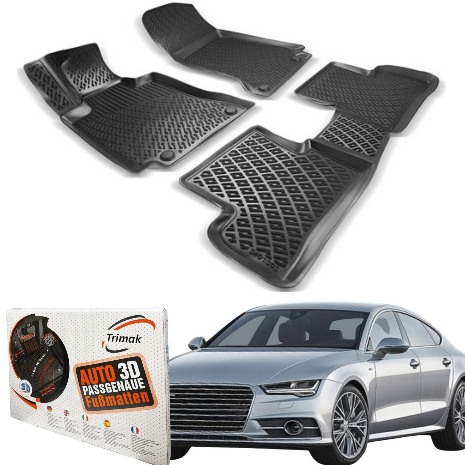 Trimak Passgenau 3D Fussmatten Auto Kompatibel mit Audi A7 C7 2010-2018 Auto Zubehör 1. Und 2. Reihe Gummimatten Autos TPE Allwetter Geruchlos rutschfest Vorne und Hinten Schwartz Trimak Passgenau 3D Fussmatten Auto Kompatibel mit Audi A7 C7 2010-2018 Auto Zubehör 1. Und 2. Reihe Gummimatten Autos TPE Allwetter Geruchlos rutschfest Vorne und Hinten Schwartz von Trimak