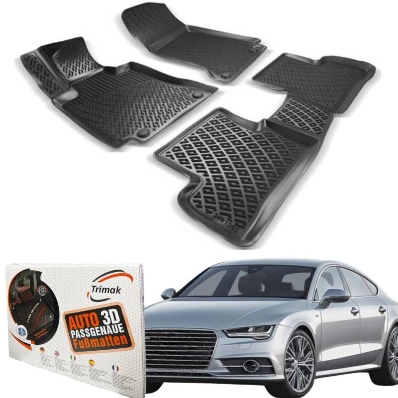 Trimak Passgenau 3D Fussmatten Auto Kompatibel mit Audi A7 C7 2010-2018 Auto Zubehör 1. Und 2. Reihe Gummimatten Autos TPE Allwetter Geruchlos rutschfest Vorne und Hinten Schwartz von Trimak