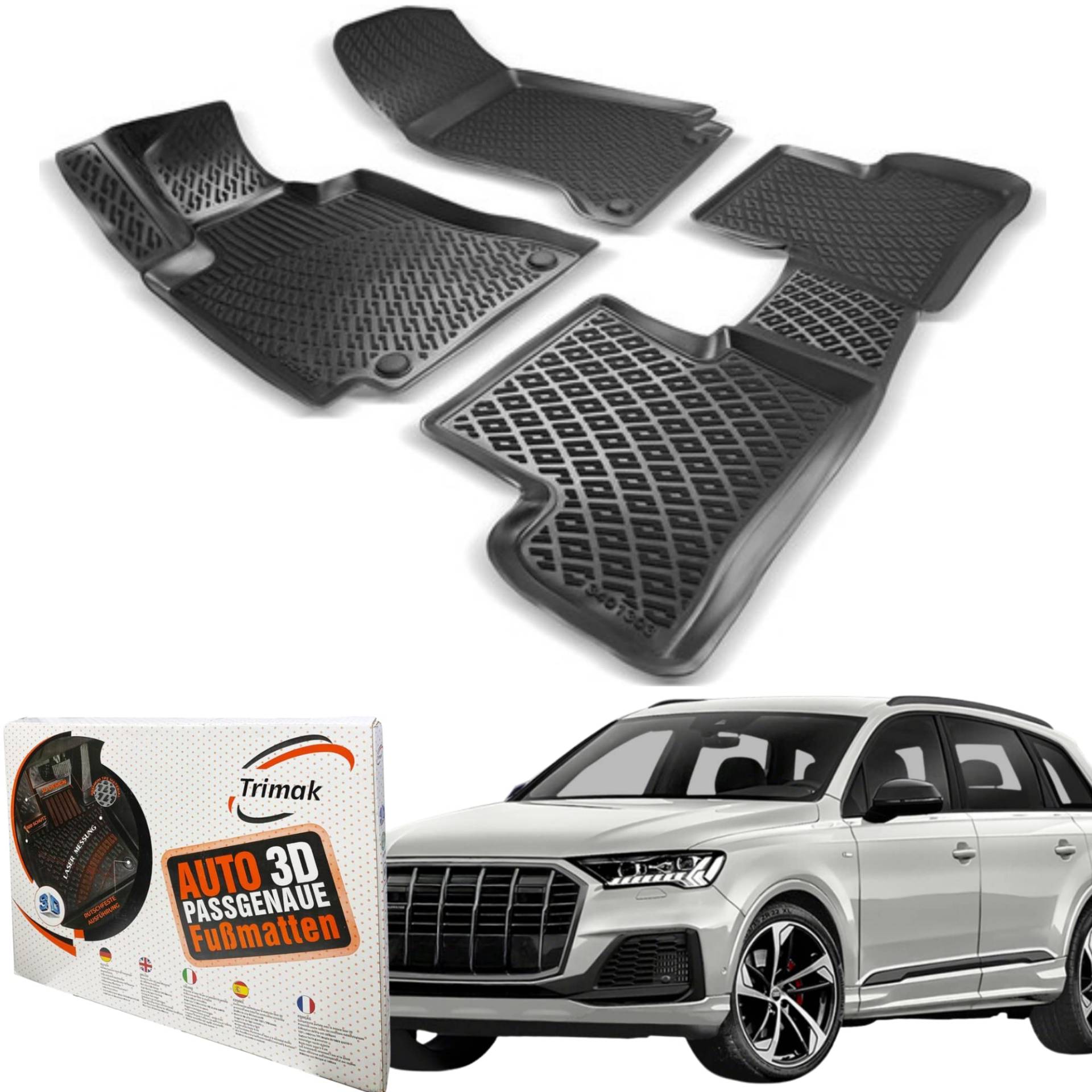 Trimak Passgenau 3D Fussmatten Auto Kompatibel mit Audi Q7 4M & 4M e-tron 2015-2024 Auto Zubehör 1. Und 2. Reihe Gummimatten Autos TPE Allwetter Geruchlos rutschfest Vorne und Hinten Schwartz Trimak Passgenau 3D Fussmatten Auto Kompatibel mit Audi Q7 4M & 4M e-tron 2015-2024 Auto Zubehör 1. Und 2. Reihe Gummimatten Autos TPE Allwetter Geruchlos rutschfest Vorne und Hinten Schwartz von Trimak