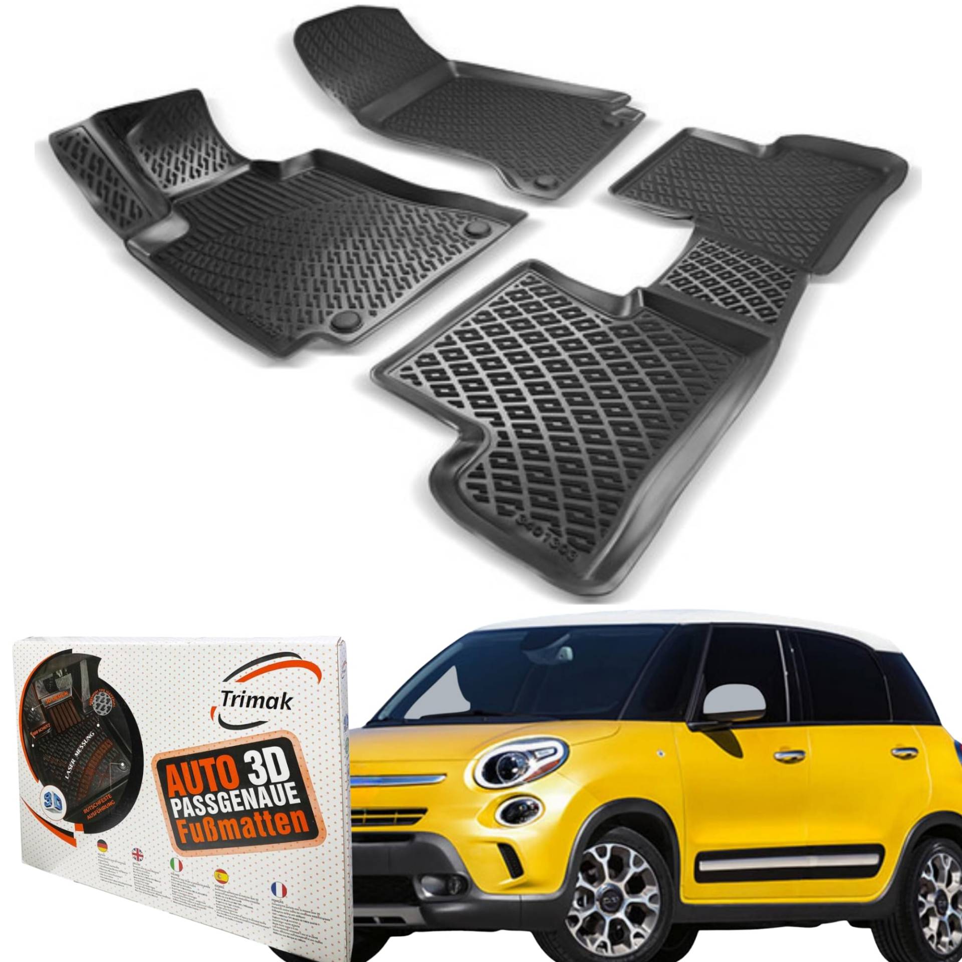 Trimak Passgenau 3D Fussmatten Auto Kompatibel mit FIAT 500 L 2012-2017 Auto Zubehör 1. Und 2. Reihe Gummimatten Autos TPE Allwetter Geruchlos rutschfest Vorne und Hinten Schwartz Trimak Passgenau 3D Fussmatten Auto Kompatibel mit FIAT 500 L 2012-2017 Auto Zubehör 1. Und 2. Reihe Gummimatten Autos TPE Allwetter Geruchlos rutschfest Vorne und Hinten Schwartz von Trimak
