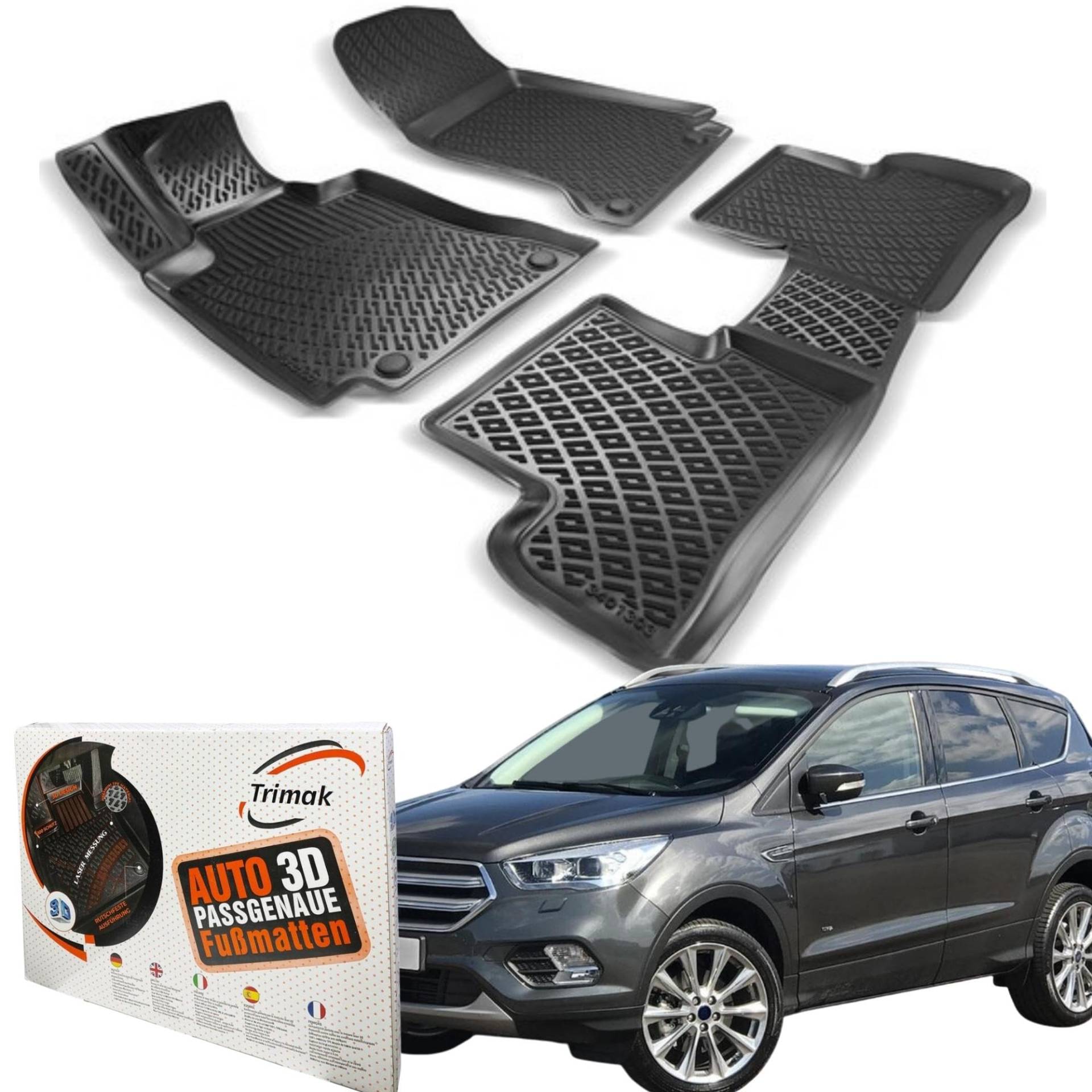Trimak Passgenau 3D Fussmatten Auto Kompatibel mit Ford Kuga 2 Gen 2012-2019 Auto Zubehör 1. Und 2. Reihe Gummimatten Autos TPE Allwetter Geruchlos rutschfest Vorne und Hinten Schwartz Trimak Passgenau 3D Fussmatten Auto Kompatibel mit Ford Kuga 2 Gen 2012-2019 Auto Zubehör 1. Und 2. Reihe Gummimatten Autos TPE Allwetter Geruchlos rutschfest Vorne und Hinten Schwartz von Trimak