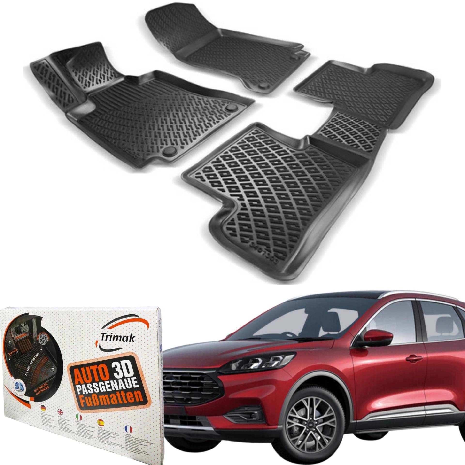 Trimak Passgenau 3D Fussmatten Auto Kompatibel mit Ford Kuga 3 Gen 2020-2023 Auto Zubehör 1. Und 2. Reihe Gummimatten Autos TPE Allwetter Geruchlos rutschfest Vorne und Hinten Schwartz Trimak Passgenau 3D Fussmatten Auto Kompatibel mit Ford Kuga 3 Gen 2020-2023 Auto Zubehör 1. Und 2. Reihe Gummimatten Autos TPE Allwetter Geruchlos rutschfest Vorne und Hinten Schwartz von Trimak