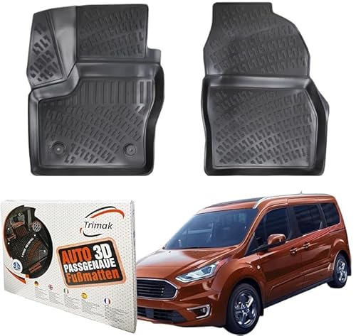Trimak Passgenau 3D Fussmatten Auto Kompatibel mit Ford Transit Connect 2 Gen 2013-2022 Auto Zubehör 1. Reihe Gummimatten Autos TPE Allwetter Geruchlos rutschfest Vorne Schwartz von Trimak