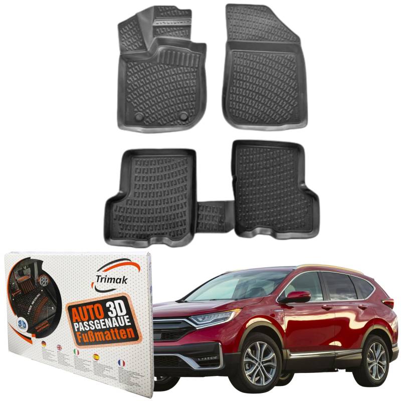 Trimak Passgenau 3D Fussmatten Auto Kompatibel mit Honda CR-V 5. Gen 2018-2023 Auto Zubehör 1. Und 2. Reihe Gummimatten Autos TPE Allwetter Geruchlos rutschfest Vorne und Hinten Schwartz von Trimak