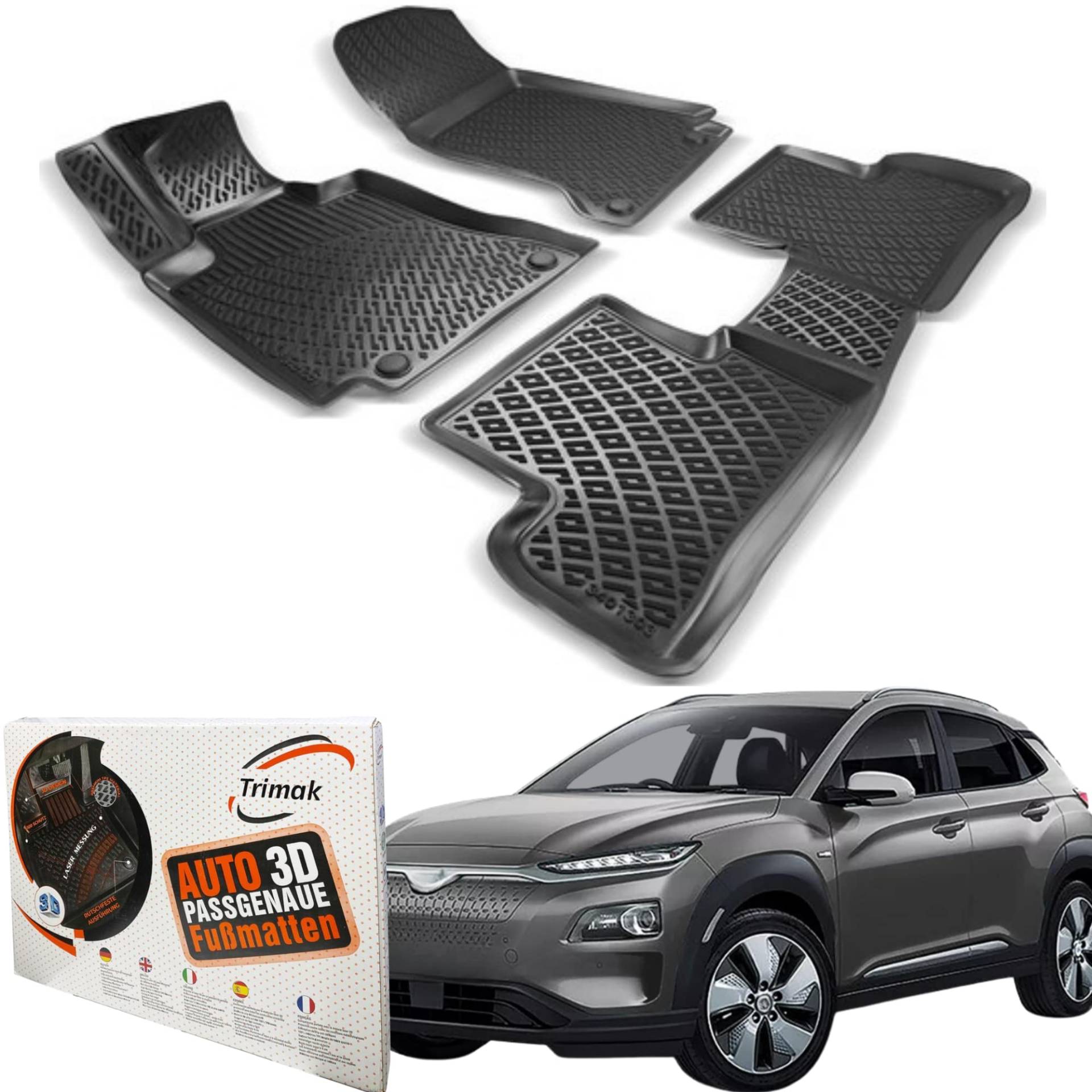 Trimak Passgenau 3D Fussmatten Auto Kompatibel mit Hyundai Kona Elektro 1. Gen 2017-2023 Auto Zubehör 1. Und 2. Reihe Gummimatten Autos TPE Allwetter Geruchlos rutschfest Vorne und Hinten Schwarz Trimak Passgenau 3D Fussmatten Auto Kompatibel mit Hyundai Kona Elektro 1. Gen 2017-2023 Auto Zubehör 1. Und 2. Reihe Gummimatten Autos TPE Allwetter Geruchlos rutschfest Vorne und Hinten Schwarz von Trimak