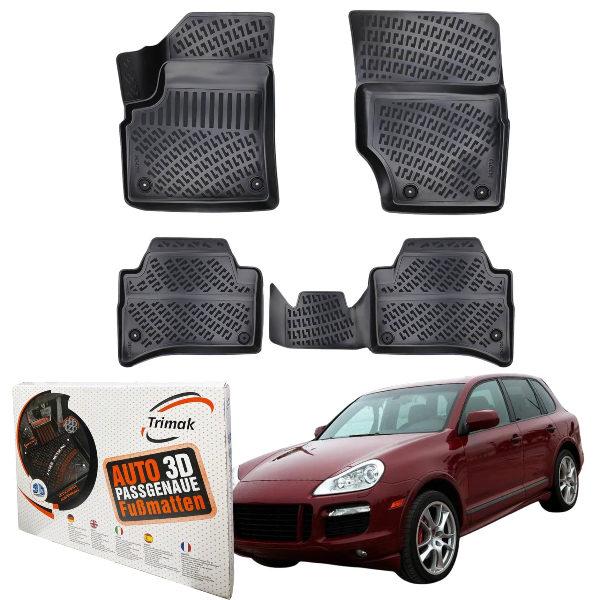 Trimak Passgenau 3D Fussmatten Auto Kompatibel mit Porsche Cayenne 1 Gen 2002-2010 Auto Zubehör 1. und 2. Reihe Gummimatten Autos TPE Allwetter Geruchlos rutschfest Vorne und Hinten Schwartz Trimak Passgenau 3D Fussmatten Auto Kompatibel mit Porsche Cayenne 1 Gen 2002-2010 Auto Zubehör 1. und 2. Reihe Gummimatten Autos TPE Allwetter Geruchlos rutschfest Vorne und Hinten Schwartz von Trimak